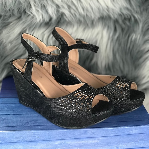 Open Toe Rhinestone Wedge Heels - Picture 6 of 7